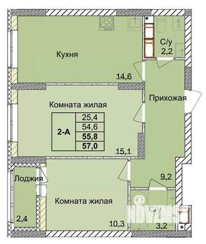 2-к квартира, строящийся дом, 56м2, 17/18 этаж