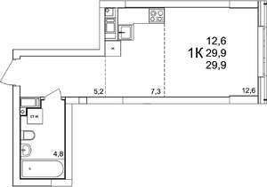 1-к квартира, вторичка, 30м2, 3/25 этаж