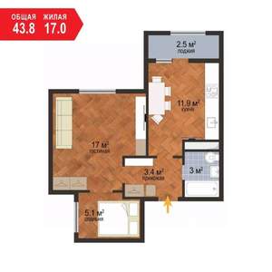 1-к квартира, вторичка, 45м2, 8/9 этаж