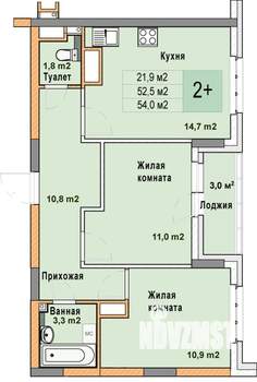 2-к квартира, вторичка, 54м2, 25/25 этаж