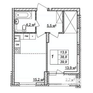 1-к квартира, строящийся дом, 40м2, 2/25 этаж