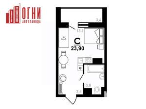 Студия квартира, строящийся дом, 24м2, 4/25 этаж