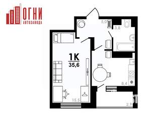 1-к квартира, строящийся дом, 36м2, 15/25 этаж