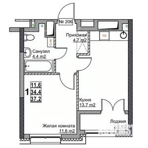 1-к квартира, вторичка, 37м2, 9/24 этаж