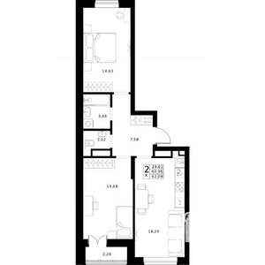 2-к квартира, вторичка, 62м2, 14/24 этаж