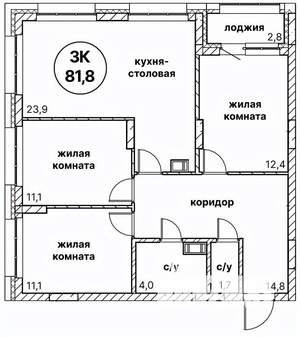 3-к квартира, вторичка, 82м2, 6/13 этаж