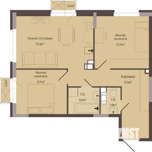2-к квартира, вторичка, 57м2, 4/8 этаж