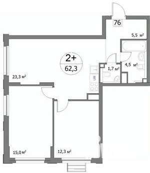 2-к квартира, строящийся дом, 62м2, 12/22 этаж