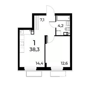 1-к квартира, вторичка, 39м2, 2/15 этаж