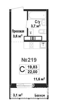 1-к квартира, вторичка, 20м2, 2/17 этаж