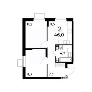 2-к квартира, вторичка, 46м2, 15/15 этаж
