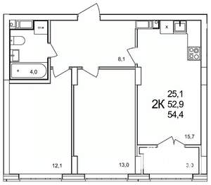 2-к квартира, вторичка, 54м2, 19/19 этаж