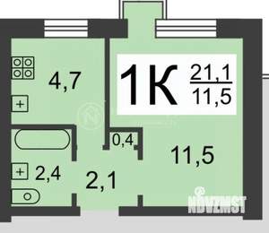 1-к квартира, вторичка, 21м2, 7/9 этаж