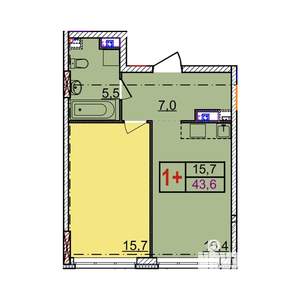 1-к квартира, вторичка, 44м2, 7/18 этаж