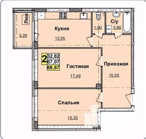 2-к квартира, сданный дом, 66м2, 4/10 этаж