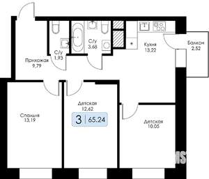 3-к квартира, строящийся дом, 65м2, 11/17 этаж