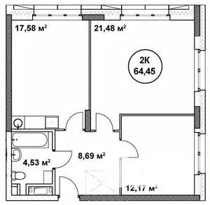2-к квартира, вторичка, 64м2, 13/22 этаж