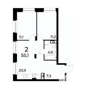 2-к квартира, вторичка, 55м2, 10/20 этаж