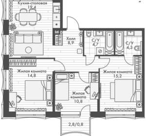 3-к квартира, вторичка, 79м2, 4/20 этаж