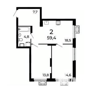 2-к квартира, вторичка, 59м2, 17/19 этаж