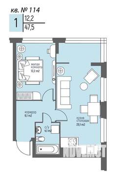 1-к квартира, вторичка, 48м2, 10/25 этаж