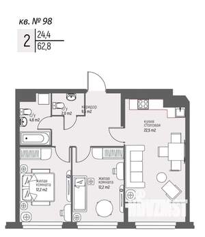 2-к квартира, вторичка, 63м2, 8/25 этаж