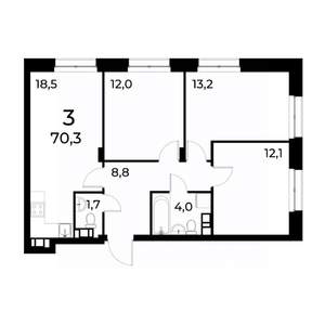 3-к квартира, вторичка, 70м2, 11/20 этаж