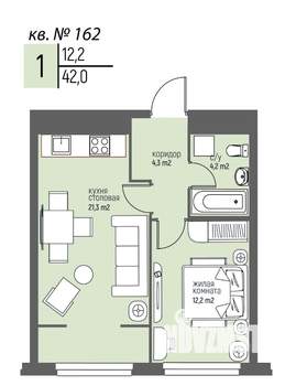 1-к квартира, вторичка, 42м2, 15/25 этаж