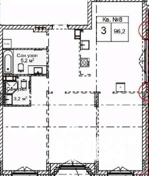 3-к квартира, строящийся дом, 96м2, 2/5 этаж