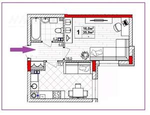 1-к квартира, вторичка, 36м2, 2/4 этаж