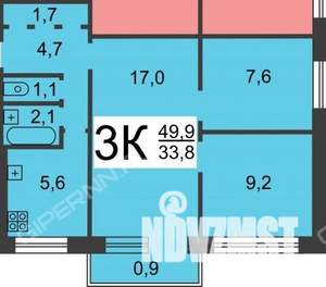 3-к квартира, вторичка, 49м2, 4/5 этаж
