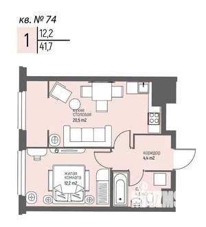 1-к квартира, вторичка, 42м2, 6/25 этаж