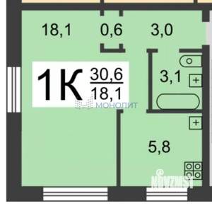 1-к квартира, вторичка, 31м2, 5/5 этаж