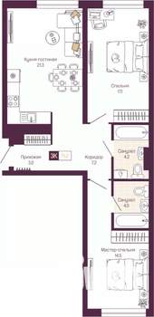 2-к квартира, вторичка, 72м2, 11/19 этаж