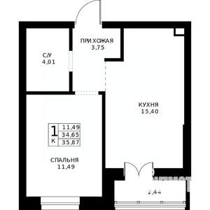 1-к квартира, строящийся дом, 36м2, 2/24 этаж
