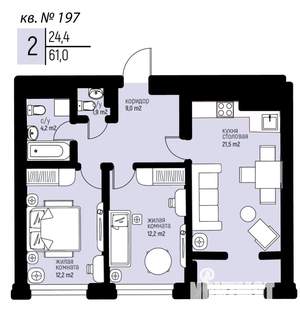 2-к квартира, вторичка, 61м2, 19/25 этаж