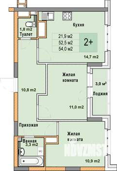 2-к квартира, вторичка, 54м2, 21/25 этаж