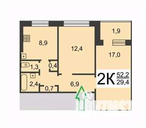 2-к квартира, вторичка, 52м2, 6/9 этаж