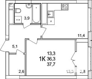 1-к квартира, вторичка, 38м2, 20/25 этаж