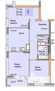 3-к квартира, вторичка, 68м2, 13/25 этаж