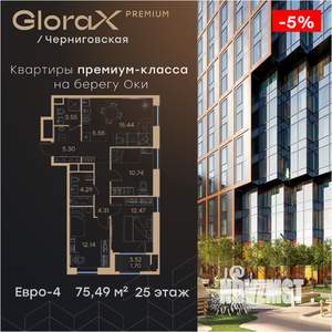3-к квартира, вторичка, 75м2, 25/32 этаж