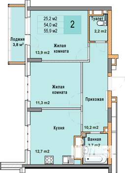 2-к квартира, вторичка, 56м2, 12/25 этаж