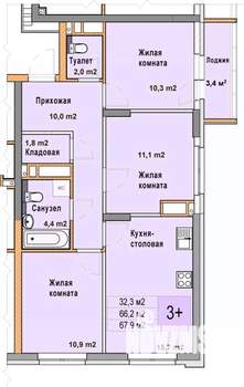 3-к квартира, вторичка, 68м2, 16/25 этаж