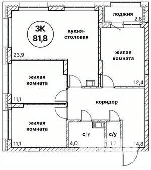 3-к квартира, вторичка, 82м2, 5/13 этаж