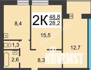 2-к квартира, вторичка, 49м2, 1/10 этаж