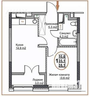 1-к квартира, вторичка, 38м2, 12/24 этаж