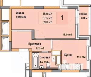 1-к квартира, вторичка, 39м2, 15/25 этаж