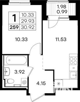 1-к квартира, вторичка, 31м2, 5/9 этаж