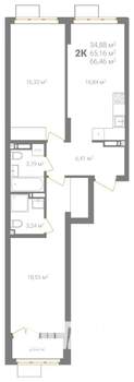 2-к квартира, вторичка, 66м2, 15/18 этаж