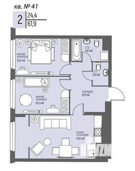 2-к квартира, вторичка, 62м2, 4/25 этаж